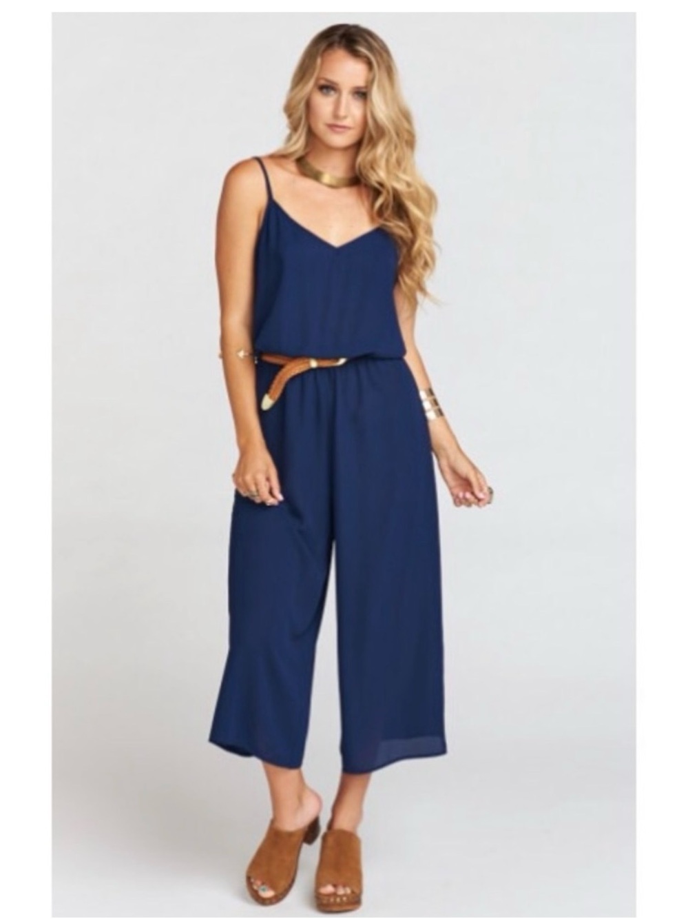 Show Me Your Mumu Navy Blue Sleeveless Wide-Leg Jumpsuit